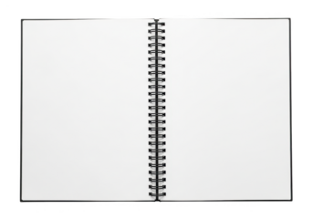 Open spiral bound notebook isolated on transparent background