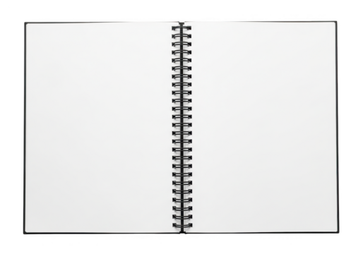 Open spiral bound notebook isolated on transparent background