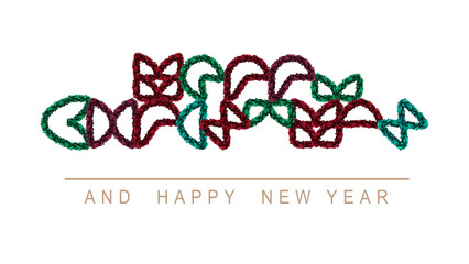 White background forest brush path, Merry Christmas and Happy New Year. Modern holiday greeting card design. Simply shapes and basic colors vector illustration of a set of abstract symbols