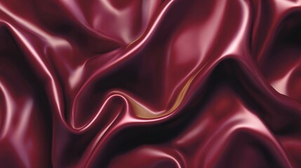 A close-up view showcasing the flowing, lustrous folds of a deep red, satiny fabric