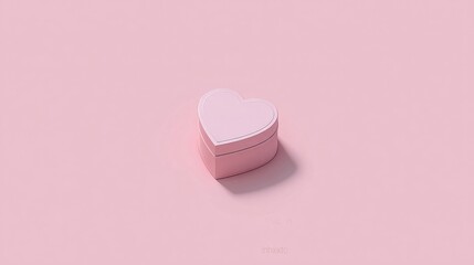 A pink heart-shaped box sits centered on a matching surface, soft shadows, minimalist design