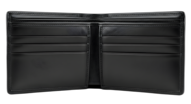 Open black leather wallet money holder cards storage fashion accessory style elegant design luxury item on transparent background - Powered by Adobe