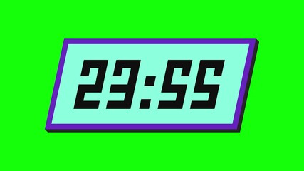 Digital countdown timer from 24 minute to 23 minute on a tilted rectangular display with a green background