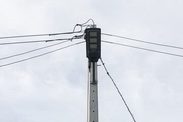 Concrete electric poles with solar cell lights installed
