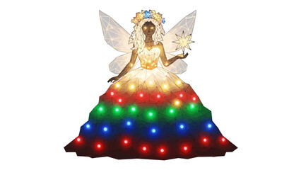 Whimsical fairy with starlight magic and radiant festive lights, a joyful beacon of holiday cheer and enchanting winter wonder, ready to brighten any project