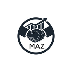 MAZ Business Partnership Handshake. MAZ Logo with Growth Chart  Corporate Success and Financial. MAZ Collaboration Icon.
