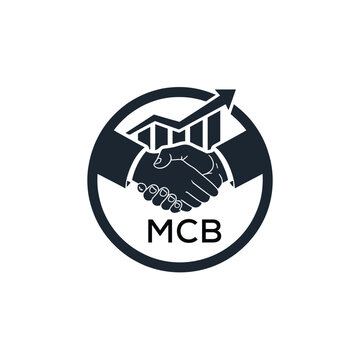 MCB Business Partnership Handshake. MCB Logo with Growth Chart  Corporate Success and Financial. MCB Collaboration Icon.
