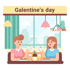 Galentines day celebration with friends in restaurant vector