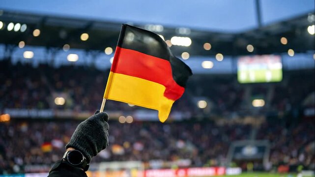 Cinematic 4K Clip of Germany Fans Lifting Their Flag in Triumph