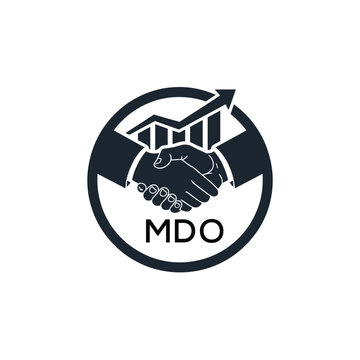 MDO Business Partnership Handshake. MDO Logo with Growth Chart  Corporate Success and Financial. MDO Collaboration Icon.
