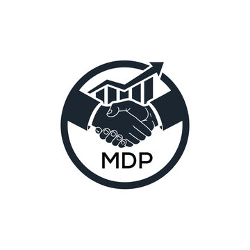 MDP Business Partnership Handshake. MDP Logo with Growth Chart  Corporate Success and Financial. MDP Collaboration Icon.
