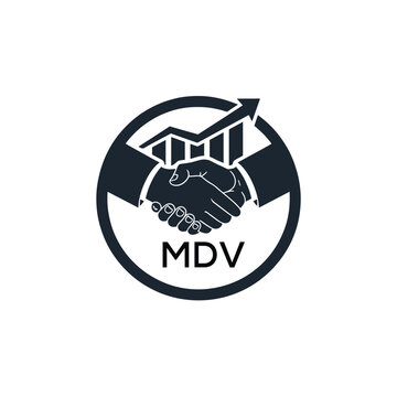 MDV Business Partnership Handshake. MDV Logo with Growth Chart  Corporate Success and Financial. MDV Collaboration Icon.
