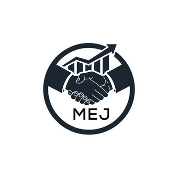 MEJ Business Partnership Handshake. MEJ Logo with Growth Chart  Corporate Success and Financial. MEJ Collaboration Icon.
