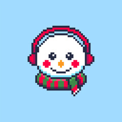 Pixel art Snowman with Headphones game asset design