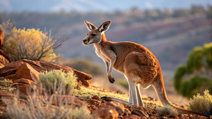 Red kangaroo in the flinders ranges under the australian sun