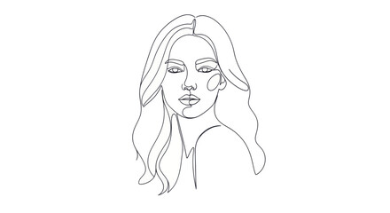 Minimalist Line Art Illustration of a Woman with Wavy Hair and Confident Expression