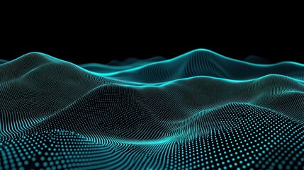 Abstract digital landscape with glowing blue particles.