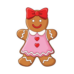 Gingerbread Girl Cookie with Red Bow and Pink Dress.
