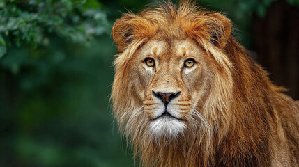 Obraz premium Full shot of a wild lion staring at the camera, symbolizing strength, majesty, courage, wilderness, dominance, and the raw beauty of wildlife in its natural habitat.