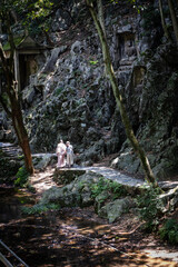 couple on a path in temple