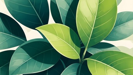 Lush green leaves close up vibrant natural foliage background illustration