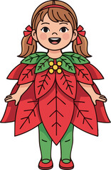 Girl Dressed as Poinsettia Flower for Christmas Celebration.