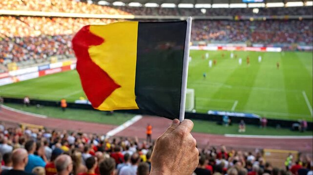 4K Celebratory Stadium Moment with Belgium Flag Flying Proudly