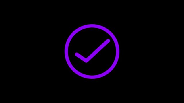 Tick mark icon animation on isolated Black background. Check mark animation icon 4k. Approved tick mark icon animation