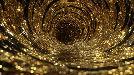 Gold circular waves forming a dynamic tunnel motion loop, symbolizing energy, futuristic design, digital visuals, motion graphics, and mesmerizing abstract patterns for video backgrounds and visual di