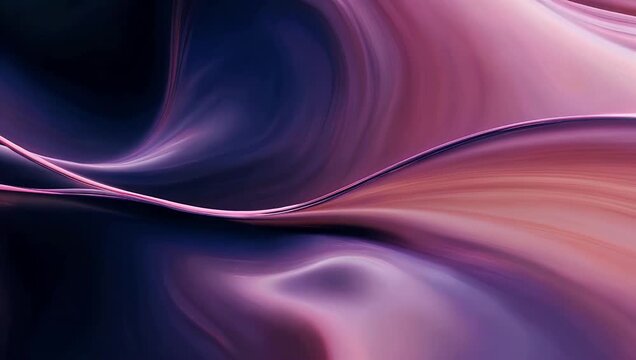 Abstract 4K background showcasing a continuously flowing texture with rich soft hues of deep dark purple and vibrant pink creating a smooth mesmerizing wavy pattern that immediately evokes feelings