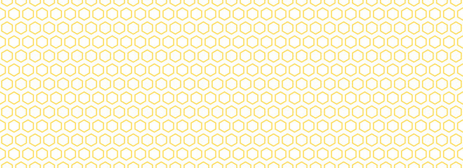 Seamless honeycomb pattern texture. Golden honey beehive mosaic shape wallpaper. Yellow repeated hexagon line grid background. Repeating outline geometric hexagonal structure. Vector backdrop