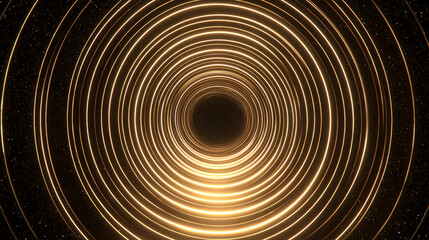 Gold circular waves forming a dynamic tunnel motion loop, symbolizing energy, futuristic design, digital visuals, motion graphics, and mesmerizing abstract patterns for video backgrounds and visual di