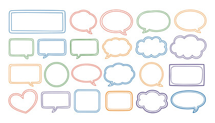 Collection of colorful hand drawn speech bubbles and shapes on white background thought bubble chat bubble