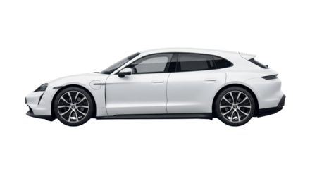 Sleek White Electric Sport Turismo Vehicle Showcase Against Isolated Transparent Setting