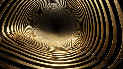 Gold circular waves forming a dynamic tunnel motion loop, symbolizing energy, futuristic design, digital visuals, motion graphics, and mesmerizing abstract patterns for video backgrounds and visual di