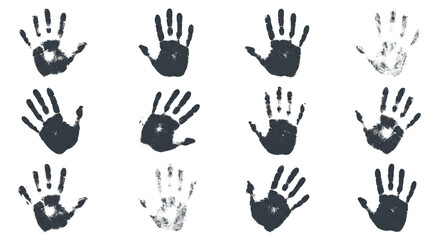 Collection of spectral handprints evoking mystery, identification, and ghostly presence in a
