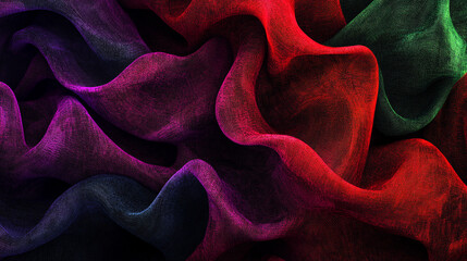 Grainy abstract background with vibrant red, purple, and green shapes on black, symbolizing modern digital art, energy, creativity, dynamic design, and edgy aesthetic for banners, posters, and wallpap