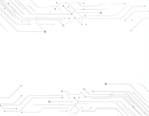 A sleek, modern design showcases interconnected lines and dots, creating a digital circuit board aesthetic on a white backdrop
