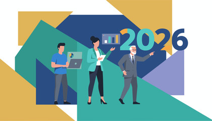 Corporate business team planning strategy and analyzing data for 2026 targets