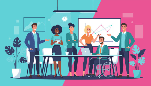 Diverse business team meeting inclusion collaboration and data presentation for success