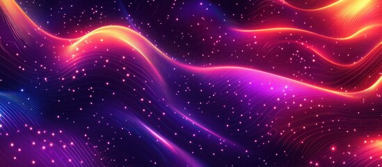 Abstract glowing waves with vibrant colors and particles.