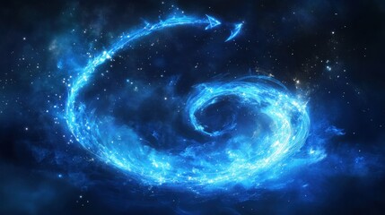 Blue fire spiral in space, cosmic swirl.
