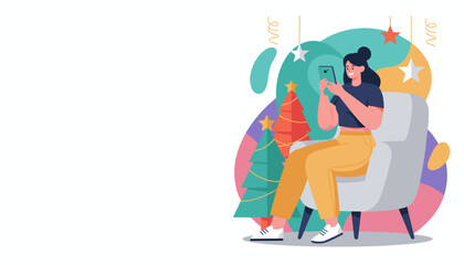 Casual woman using smartphone for Christmas shopping or communication