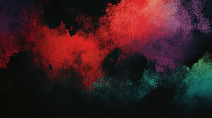 Grainy abstract background with vibrant red, purple, and green shapes on black, symbolizing modern digital art, energy, creativity, dynamic design, and edgy aesthetic for banners, posters, and wallpap