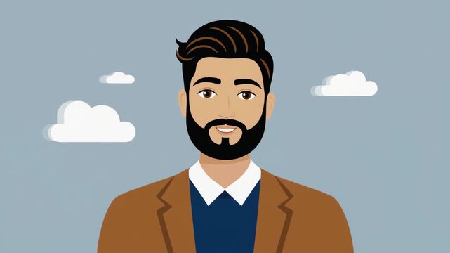 Portrait of Bearded Man in Suit Against Blue Sky with Clouds Concept for Profile or Avatar