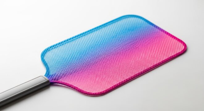 Vibrant flyswatter with a gradient design showcasing blue and pink hues against a minimalist white