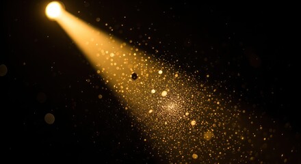 Dramatic light beam illuminates a cascade of golden dust particles creating a captivating mystical