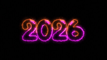 Glowing neon text 2026 background greeting celebration happy new year