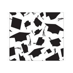 Seamless Pattern of Flying Graduation Caps - Black and White Educational Achievement Background