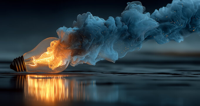 Abstract glowing bulb made neon smoke technology concept modern design generated AI